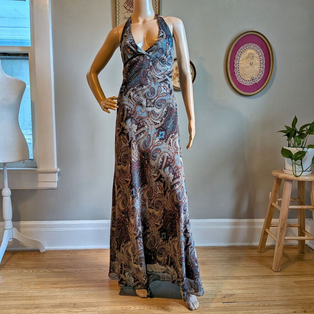 Vintage Y2K Newport News Brown Maxi Dress Paisley Whimsigoth Fairy Size 8